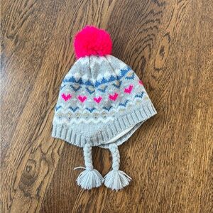 Carter's Gray Knit Hat with Pink Pom-Pom